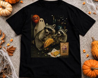 Raccoon Taco Bell Ghost Halloween  comfort color Shirt, Funny Trick Or Treat Tshirt, Cute Costume Top, Spooky Season Gift, Retro Graphic Tee