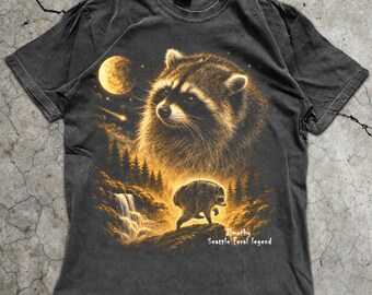 Jimothy Seattle Raccoon Shirt, Vintage Wash Wildlife Tee, Moonlit Forest Graphic T Shirt, Funny PNW Animal Gift