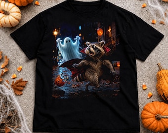 Raccoon Ghost Halloween comfort color Shirt, Funny Trick Or Treat Tshirt, Cute Costume Top, Spooky Season Gift, Retro Graphic