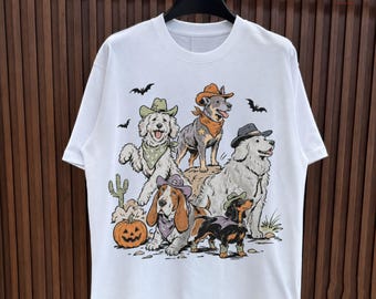 Halloween Dog Shirt, Cowboy Dogs T Shirt, Western Halloween Tee, Cute Spooky Dog Lover Gift, Fall Graphic Shirt