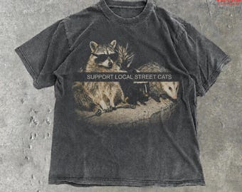 Support Local Street Cats Comfort Colors Shirt, Funny Raccoon Skunk Possum T-Shirt, Retro Animal Lover Meme Tee, Vintage Style T-Shirt