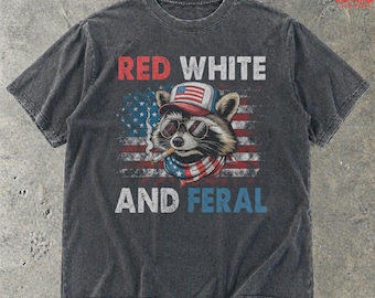 Funny Raccoon 4th of July Patriotic Flag Red White and Feral Comfort Colors T-shirts, Youth Adult Toddler Tee, USA 250th Anniversary Shirt