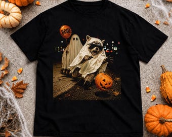 Raccoon Ghost Halloween comfort color Shirt, Funny Trick Or Treat Tshirt, Cute Pumpkin Costume Top, Spooky Season Gift, Retro Graphic Tee