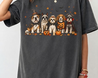 Halloween Dog Shirt, Dogs in Costumes Tee, Spooky Pet Lover Gift, Pumpkin Dog Graphic T-Shirt, Cute Fall Dog Mom Shirt