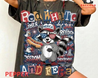 Youth + Adult Raccoon 4th of July Comfort Colors T-shirts, Red White And Feral Tee, Funny Raccoon Hot Dog Graphic Feral USA Independence Day