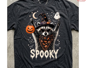 Spooky Raccoon Witch Shirt, Feral Halloween Graphic Tee, Comfort Colors Pumpkin Ghost, Chaotic Animal Gift
