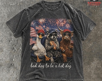 Bad Day To Be A Hot Dog Comfort Colors T-shirts, Youth Adult Patriotic Funny Raccoon Tee, 4th of July T-Shirt, Hotdog TShirt Funny USA Shirt
