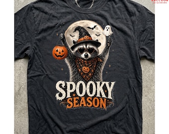 Spooky Season Raccoon Shirt, Halloween Raccoon Witch Tee, Funny Feral Raccoon Halloween, Comfort Colors Spooky Shirt, Pumpkin Ghost Gift