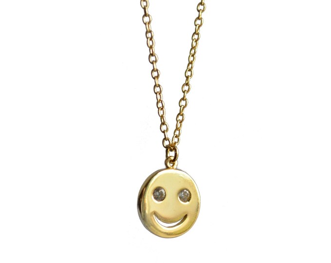 Smiley face necklace gold Clearance