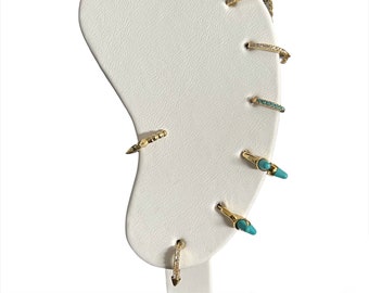 Turquoise gold hoops, turquoise gold earrings, gold spike hoops, turquoise spike hoops, turquoise huggies, gold spike huggies