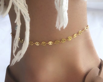 Gold disc chain anklet, gold chain anklet, gold anklet, disc chain anklet, gold filled anklet, dainty chain anklet