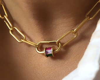 Carabiner lock necklace, gold carabiner necklace, cz carabiner necklace, small carabiner lock, locket necklace, gold lock necklace