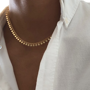 Gold chain necklace, gold chain choker, chain necklace, simple chain necklace, simple chain choker, gold coin chain necklace