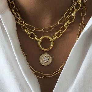 Gold locket necklace, gold carabiner necklace, carabiner necklace, gold star necklace, gold carabiner charm necklace, locket necklace