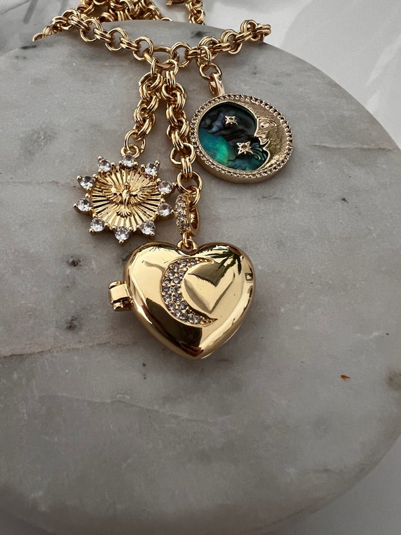 Triple Charm Necklace, Lariat Necklace, Gold Charm Lariat