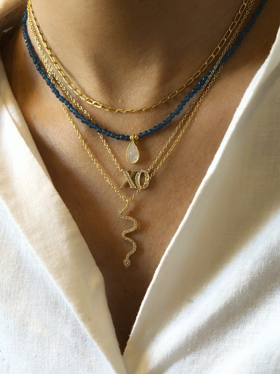 XO Gold CZ Necklace Xo Gold Necklace Xo Necklace Gold Charm Etsy