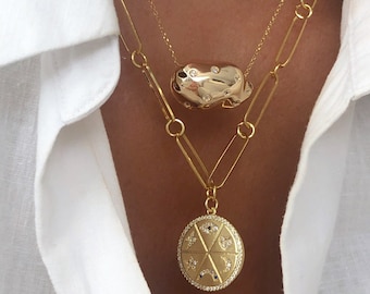 Gold nugget CZ necklace, gold CZ necklace, nugget necklace