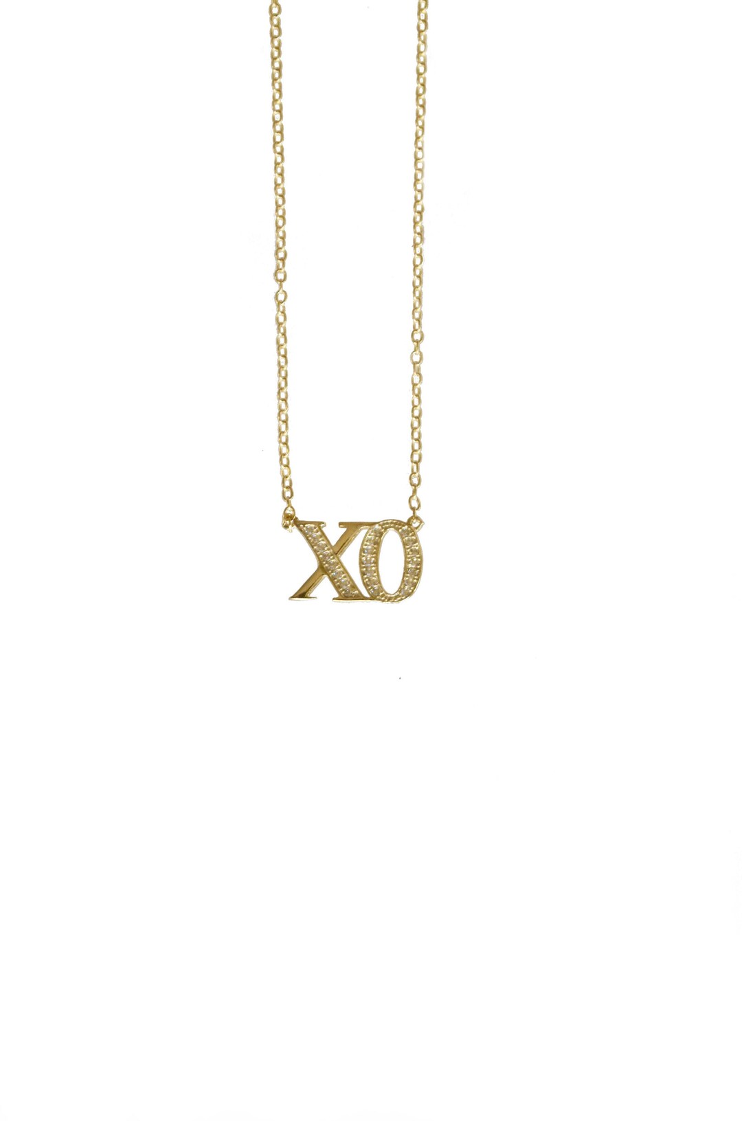XO Gold CZ Necklace Xo Gold Necklace Xo Necklace Gold Charm Etsy