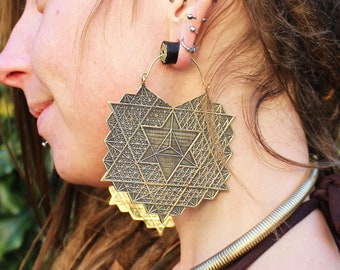 Merkaba Earrings, Sacred Geometry Earrings, Brass Earrings, Harmony Jewelry, Brass Earrings, Geometric Earrings, Merkaba Earrings