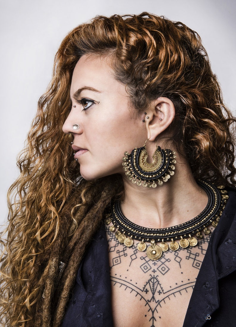 Nomadic Jewelry Boucles Touareg Tuareg Macrame Earrings Tuareg Macrame Necklace Tribal Set Tribal Gypsy Earrings Collier Touareg