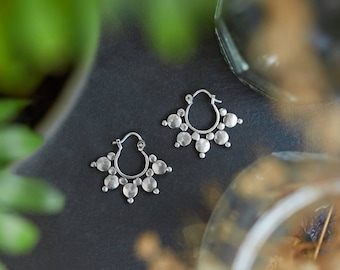 Silver Plated Small Earrings, Big Dots Earrings, Dotted Earrings, Boucles Indiennes, Boucles Tribales