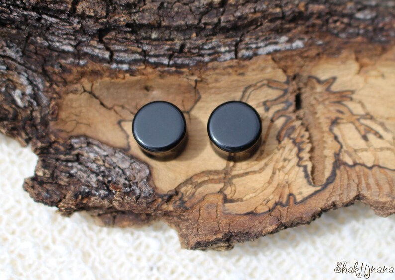 Organic jewellery Stone Plugs Gemstone Ear plugs 12mm 10mm Ecarteur Pierre Gauge plugs Tribal plugs Gauge jewellery Black Onyx Plug