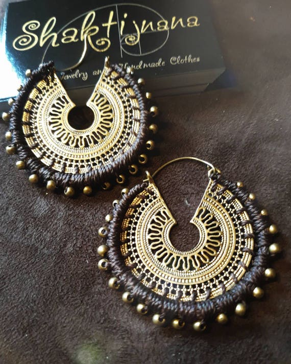 Macrame Earrings Mandala Macrame Earrings Hoop Earrings Tribal Earrings Boucles tribal Ethnic Earrings Sacred Geometry Earrings