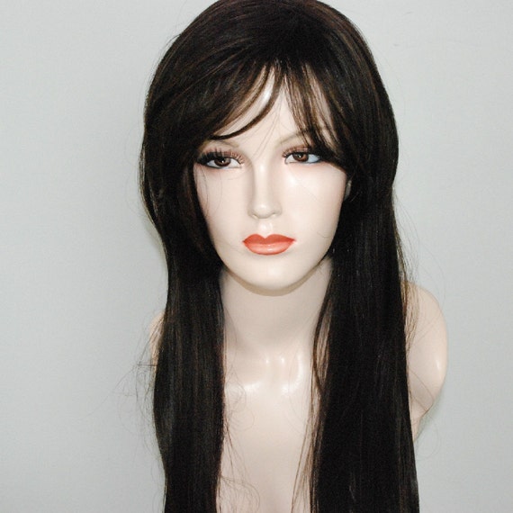 Long Medium Brown With Auburn Highlights Layered Straight Wig Etsy