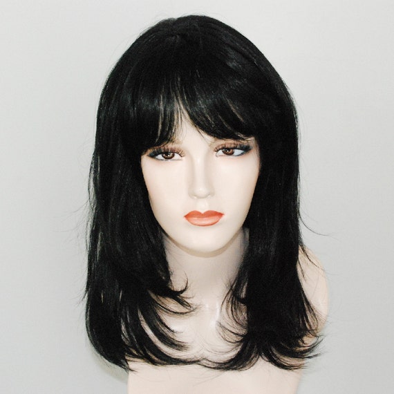 Jet Black Layered Straight Human Hair Look Natural Soft Etsy