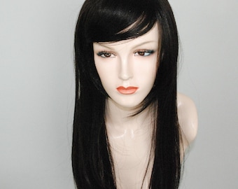 Long layered medium chestnut brown wig with bangs