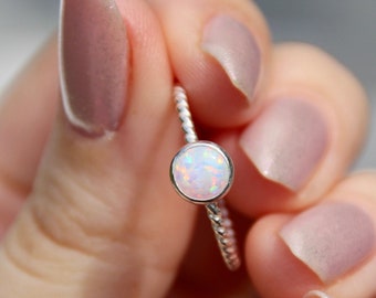 6mm Opal Ring - Opal Jewelry, opal, stacking ring, silver opal ring