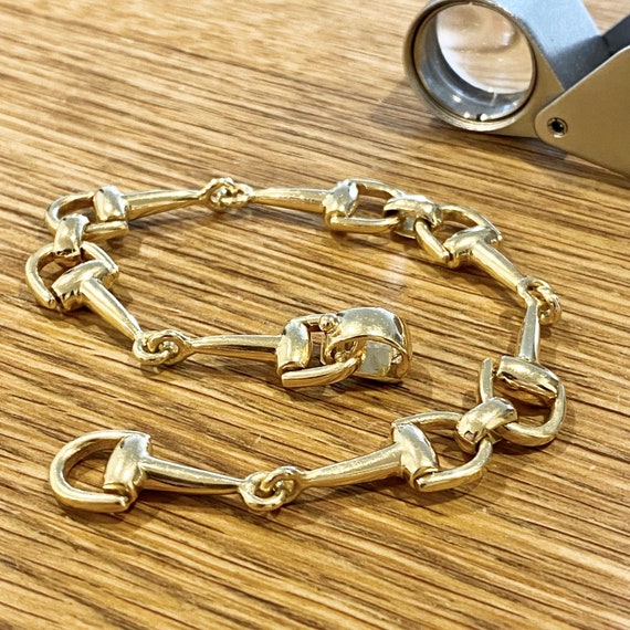 Vintage Solid 18kt Yellow Gold Gucci-style Horsebit Bracelet