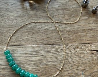 Carved Colombian Emerald Layering Necklace, in 14kt Yellow Gold