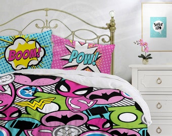 Girls Duvet Cover Kids Superhero Bedding Girls Comforter Set Girls Bedding Queen Superhero Duvet Cover Kids Duvet Cover Girls Bedroom Decor Etsy