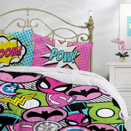 Girls Duvet Cover Kids Superhero Bedding Girls Comforter Set - Etsy