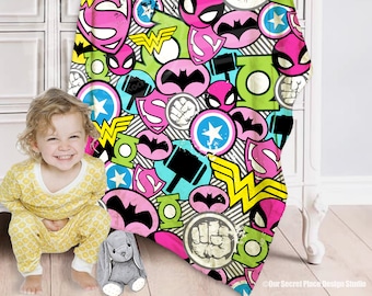 Girls Superhero Baby Blanket Kids Crib Bedding Comic Book Nursery Superhero Nursery Gift Girls Minky Blanket