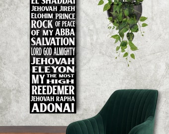 Hebrew Names of God Black White Canvas Christian Wall Art Old Testament Names of God from the Bible