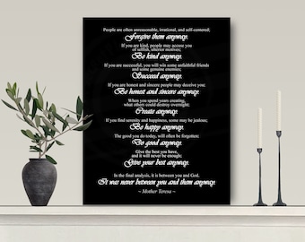 Mother Teresa Do It Anyway Sign Mother Teresa Canvas Mother Theresa Wall Art Mother Teresa Wall Art Mother Theresa Quote Print for Office