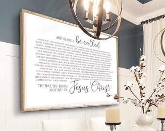 And He Shall Be Called Names of Jesus Black and White Character of God Attributes Christian Scripture Wall Art Religious Farmhouse Decor