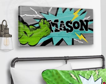 Boys Personalized Name Sign Kids Superhero Wall Art Custom Kids Wall Decor Super hero Nursery Sign