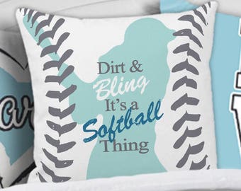 Dirt & Bling Its a Softball Thing Pillow Cover Softball Pillow Softballl Room Decor Softball Bedding Softball Theme Room Softball Bedroom