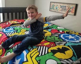 Boys Duvet Cover Superhero Bedding Set Kids Comforter Twin XL Bed Set Toddler Superhero Room Decor Comic Book Bedding Superhero Nursery