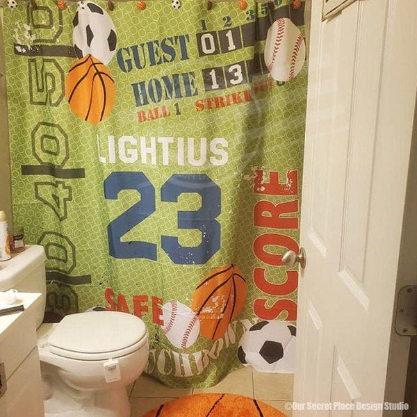 Sports Shower Curtain Boys Bathroom Decor Sports Decor for Boys Room Sports Theme Bathroom Sports Theme Shower Curtain Boys Shower Curtain