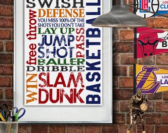 DRUCK Basketball Wanddekoration Basketball WandKunst Sport Dekor für Jungen Zimmer Dekor Jungen WandKunst Sport Art Basketball Zeichen für Jungen