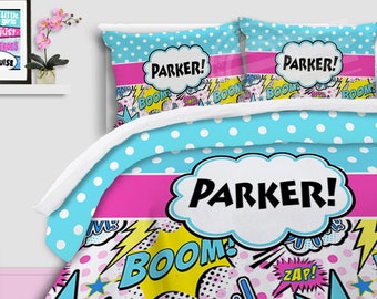 Personalized Bedding for Girls Comforter Set Comic Book Bedding Girls Superhero Bedding Queen Toddler BeddingSuper hero Bedding Set Full