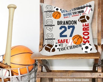 Personalized Kids Sports Pillow Personalized Kids Pillows for Kids Sports Decor for Boys Sports Nursery Pillow Sports Gift for Boys Pillow