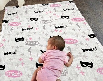 Girls Crib Blanket Superhero Blanket Kids Bedding Comic Book Decor Girls Nursery Decor Superhero Baby Shower Nursery Gift Girl