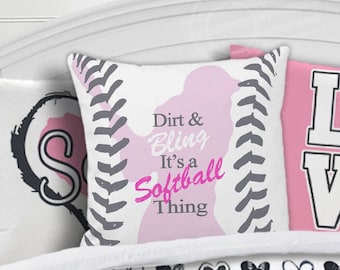 Girls Softball Throw Pillow Sports Bedroom Decor Softballl Room Decor Softball Bedding Softball Theme Room Softball Bedroom