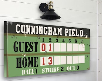 Tabellone segnapunti personalizzato per baseball, arte murale su tela per bambini, decorazione sportiva per bambini, regalo personalizzato, decorazione murale per la stanza dei ragazzi, arte murale per baseball, decorazione sportiva per bambini