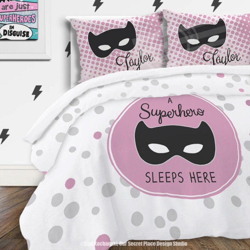 Super Hero Bedding For Girls A Superhero Sleeps Here Superhero Etsy